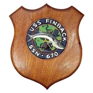 Vintage USS Finback SSN-670 Navy Military USA Wood Submarine Hanging Wall Plaque